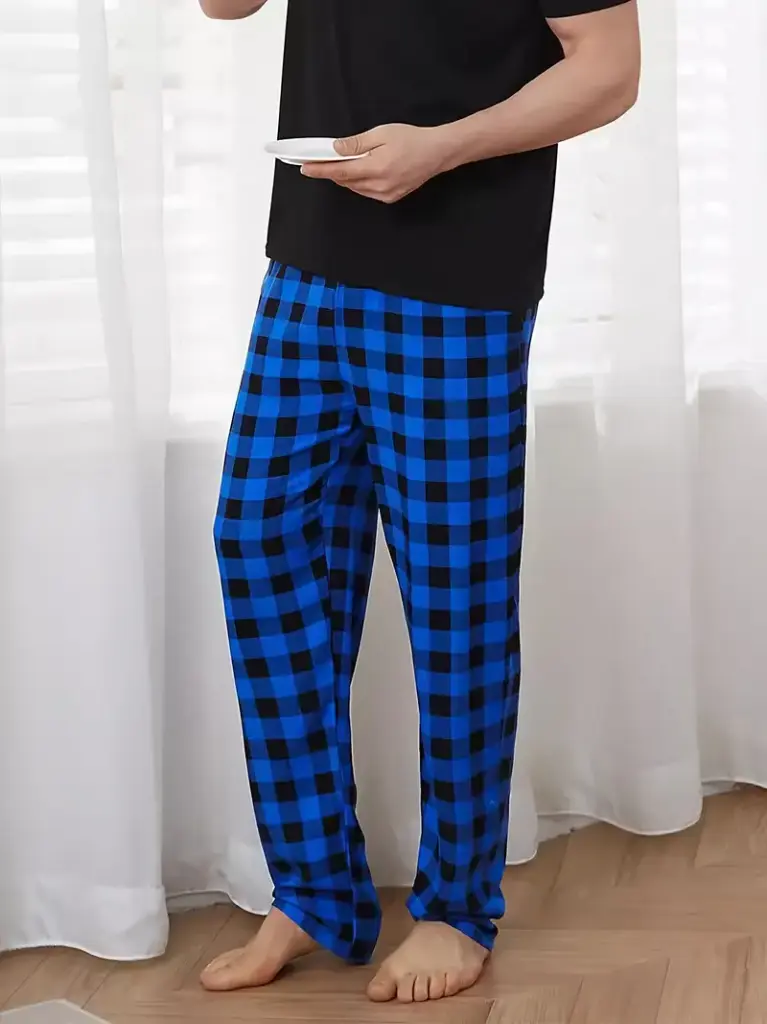 bermudas largas  de cuadros negros y azules ideal para dormir  estilo moda confort 